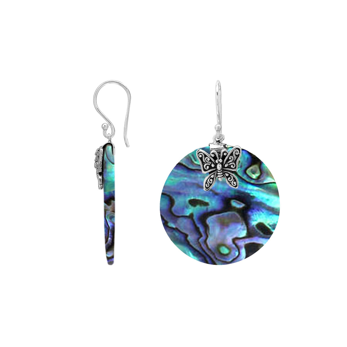 AE-1220-AB Sterling Silver Earring With Delicate Butterfly On Abalone Shell