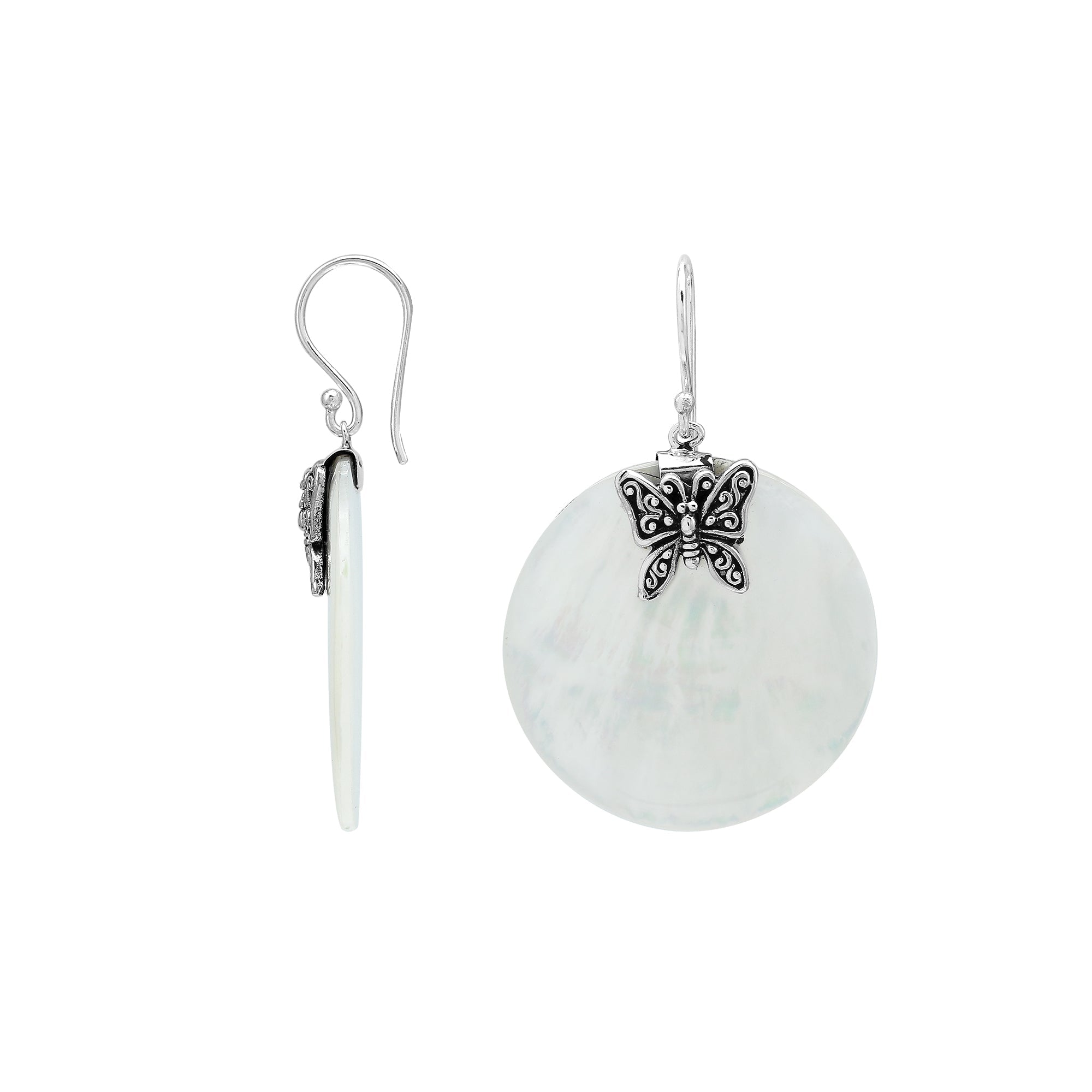 AE-1220-MOP Sterling Silver Earring With Delicate Butterfly On Mother Of Pearl