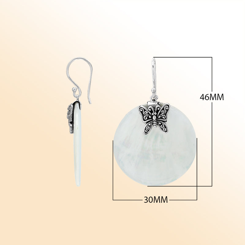 Elegant Mother Of Pearl silver earrings with butterfly motif design