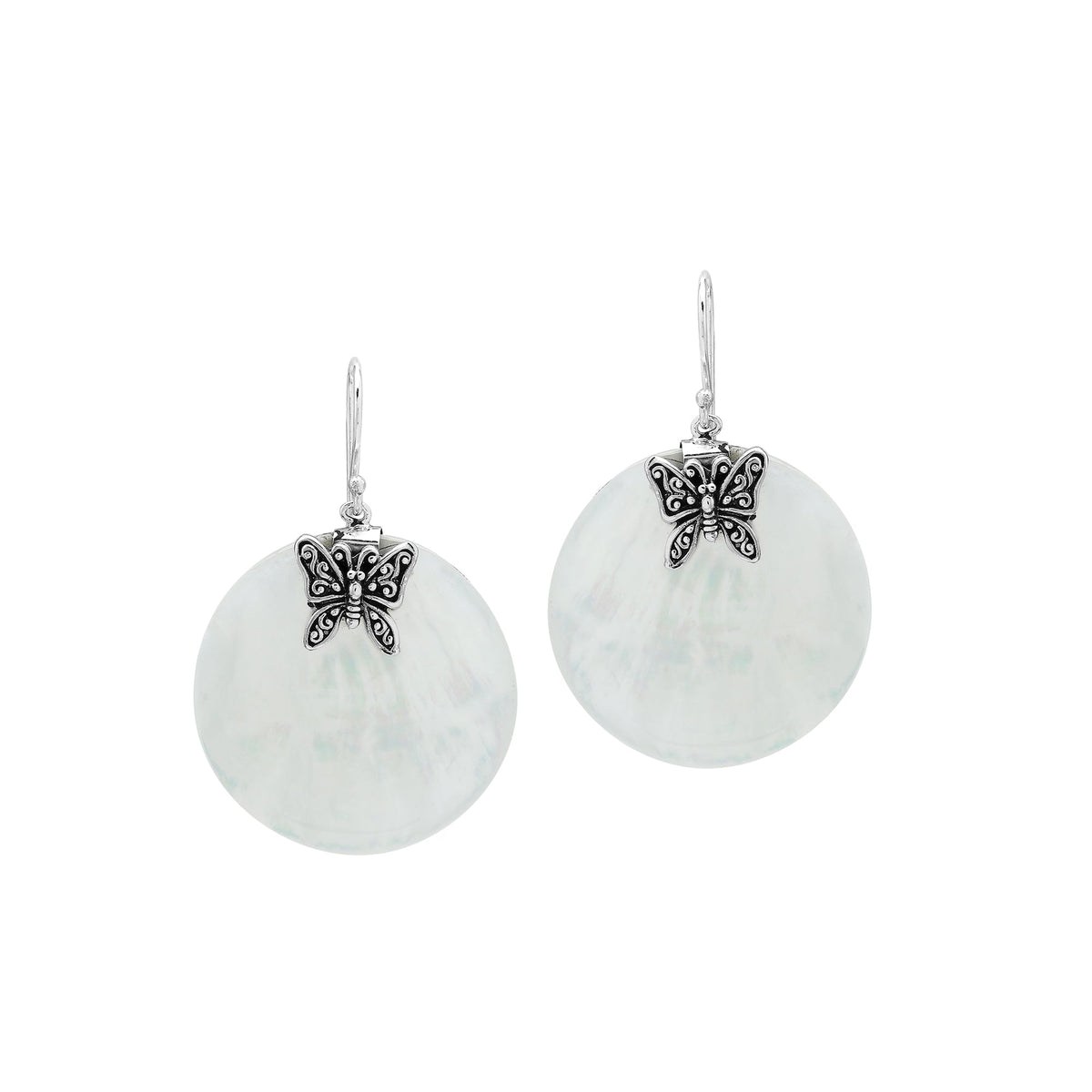 AE-1220-MOP Sterling Silver Earring With Delicate Butterfly On Mother Of Pearl