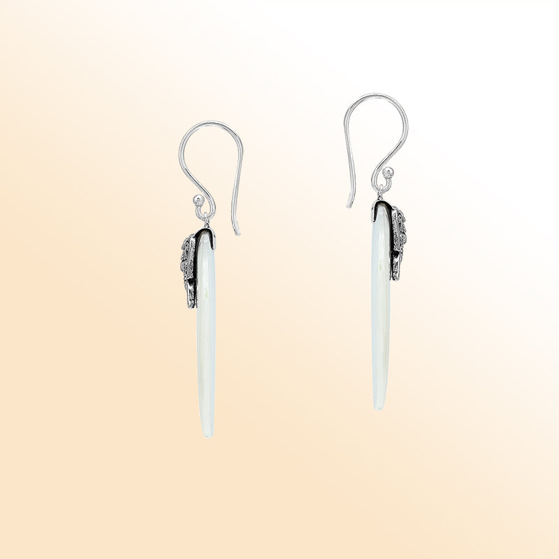 Elegant Mother Of Pearl silver earrings with butterfly motif design