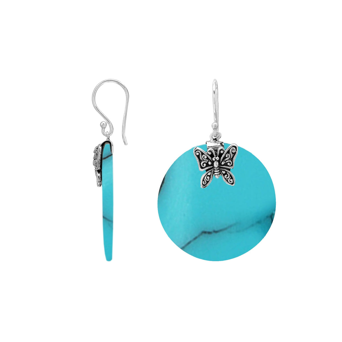 AE-1220-TQ Sterling Silver Earring With Delicate Butterfly Turquoise Shell