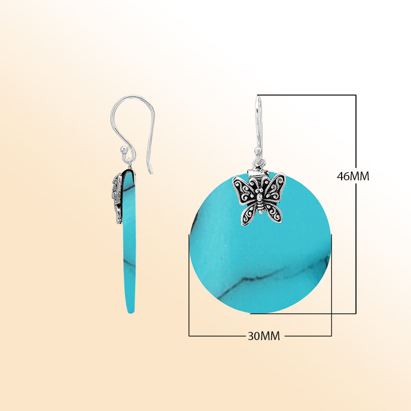 Elegant Turquoise Shell silver earrings with butterfly motif design