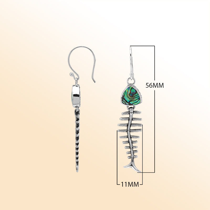 Elegant Abalone Shell silver earrings with fishbone design