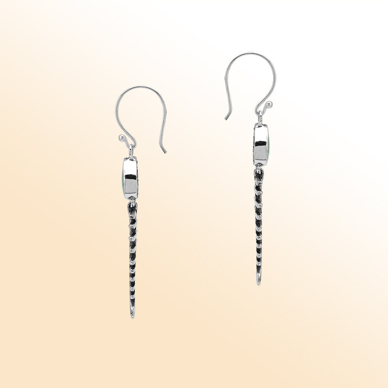 Elegant Abalone Shell silver earrings with fishbone design