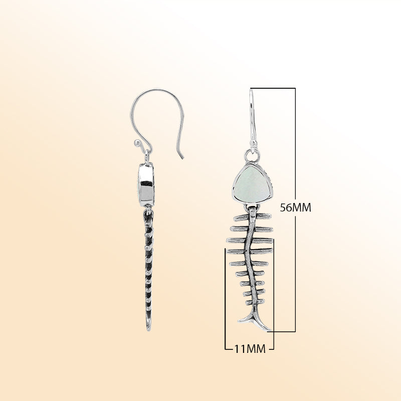 Elegant Mother Of Pearl silver earrings with fishbone design