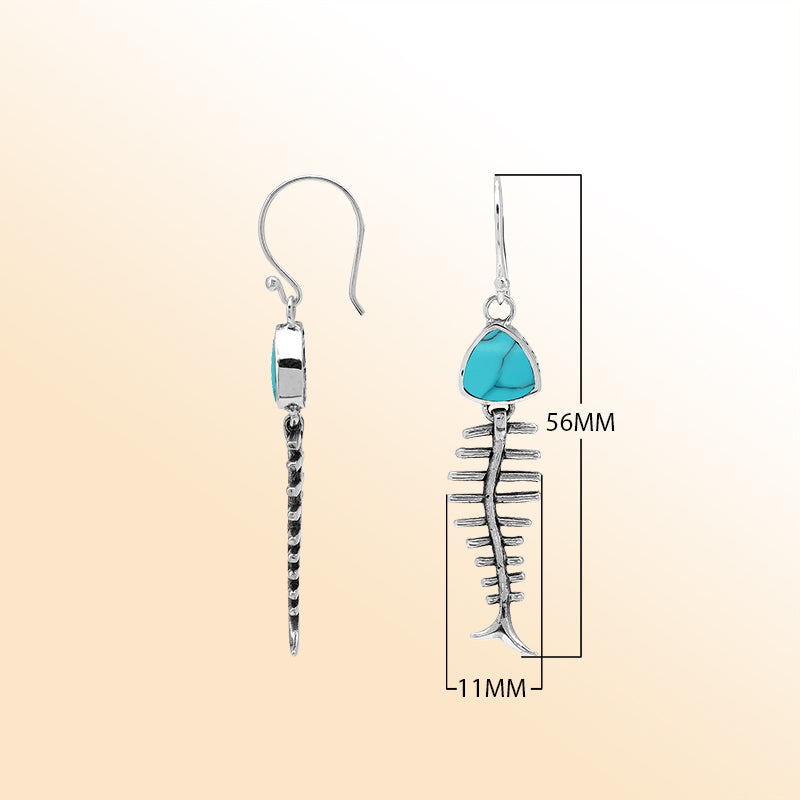 Elegant Turquoise Shell silver earrings with fishbone design
