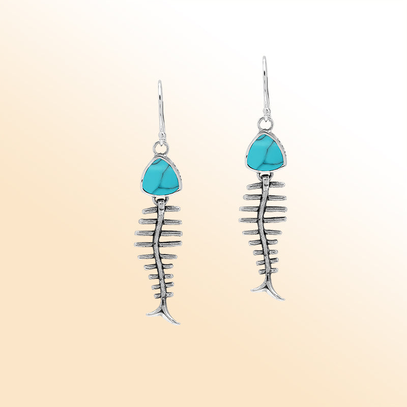 Elegant Turquoise Shell silver earrings with fishbone design
