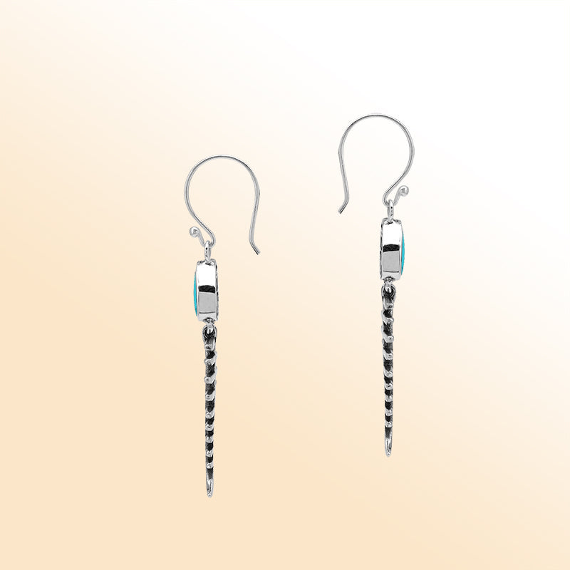 Elegant Turquoise Shell silver earrings with fishbone design