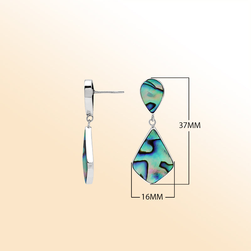 Sterling Silver Abalone Shell Double Drop Artisan Earrings
