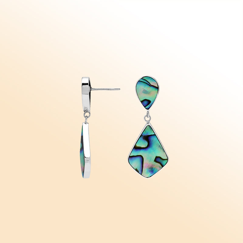 Sterling Silver Abalone Shell Double Drop Artisan Earrings