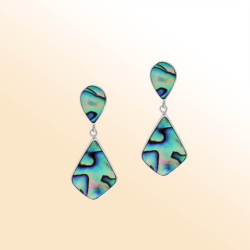 Sterling Silver Abalone Shell Double Drop Artisan Earrings