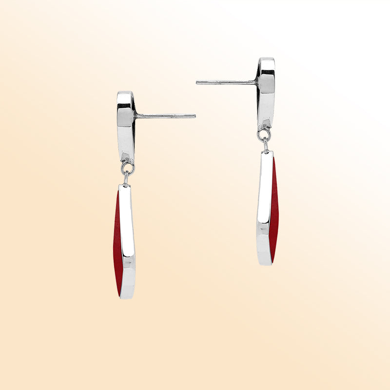 Sterling Silver Red Coral Double Drop Artisan Earrings