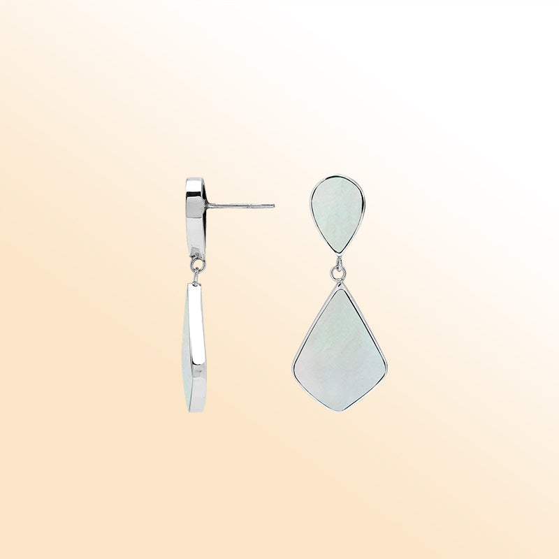 Sterling Silver Mother Of Pearl Double Drop Artisan Earrings