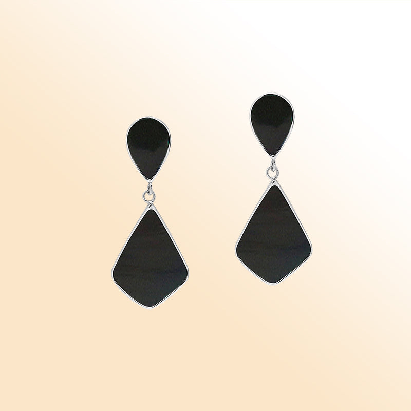 Sterling Silver Black Shell Double Drop Artisan Earrings