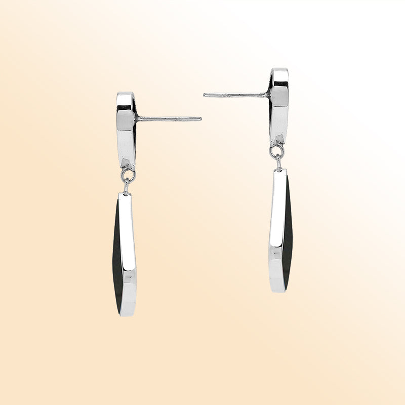 Sterling Silver Black Shell Double Drop Artisan Earrings