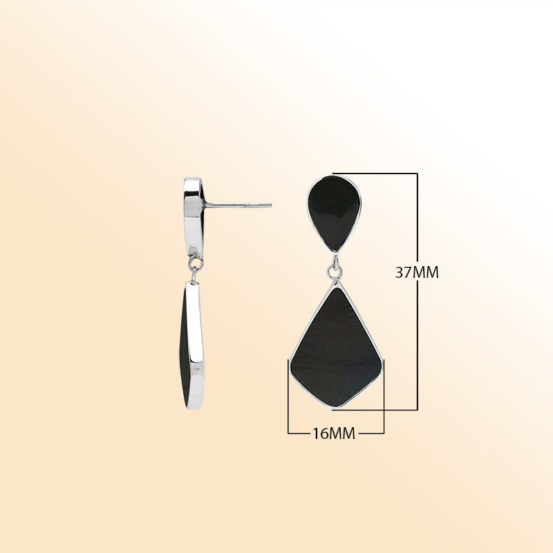 Sterling Silver Black Shell Double Drop Artisan Earrings