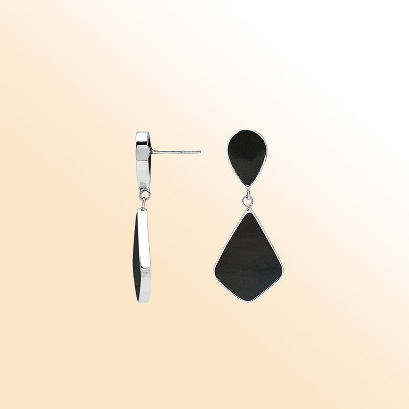 Sterling Silver Black Shell Double Drop Artisan Earrings
