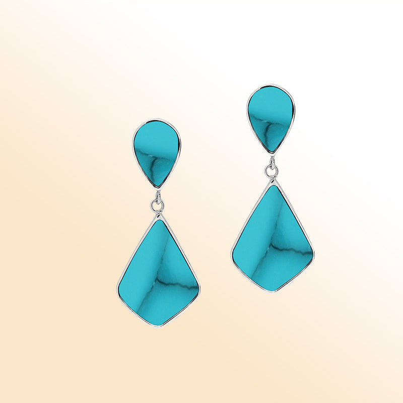 Sterling Silver Turquoise Shell Double Drop Artisan Earrings