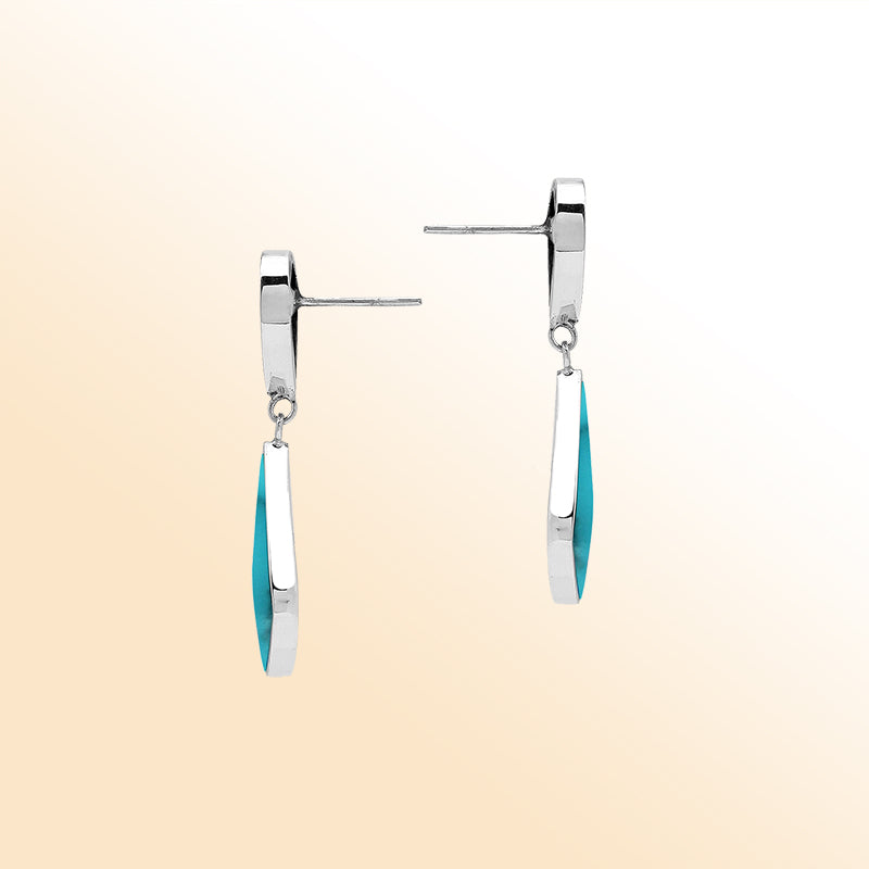 Sterling Silver Turquoise Shell Double Drop Artisan Earrings