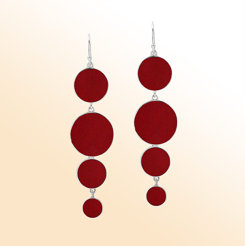 Sterling Silver Red Coral Cascade Circle Earrings For Boutique Jewelry Collections