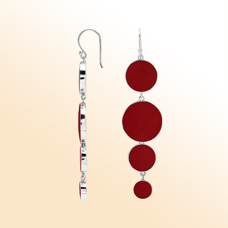 Sterling Silver Red Coral Cascade Circle Earrings For Boutique Jewelry Collections