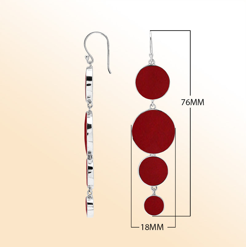 Sterling Silver Red Coral Cascade Circle Earrings For Boutique Jewelry Collections
