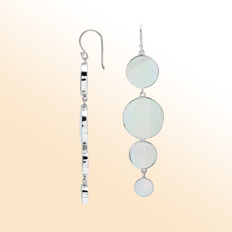 Sterling Silver Mother Of Pearl Cascade Circle Earrings For Boutique Jewelry Collections