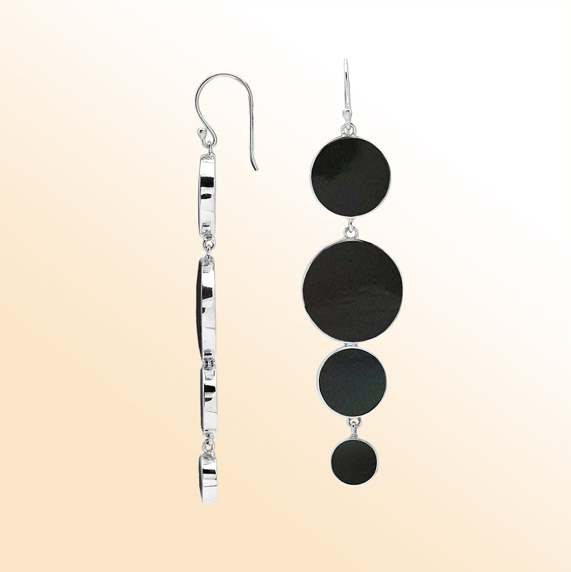 Sterling Silver Black Shell Cascade Circle Earrings For Boutique Jewelry Collections