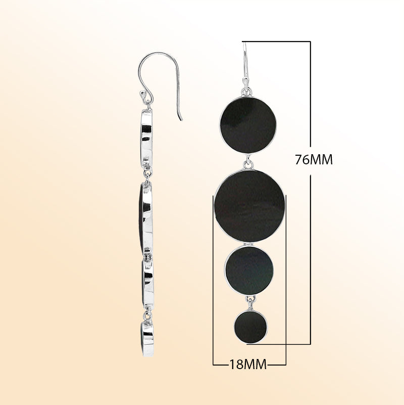Sterling Silver Black Shell Cascade Circle Earrings For Boutique Jewelry Collections