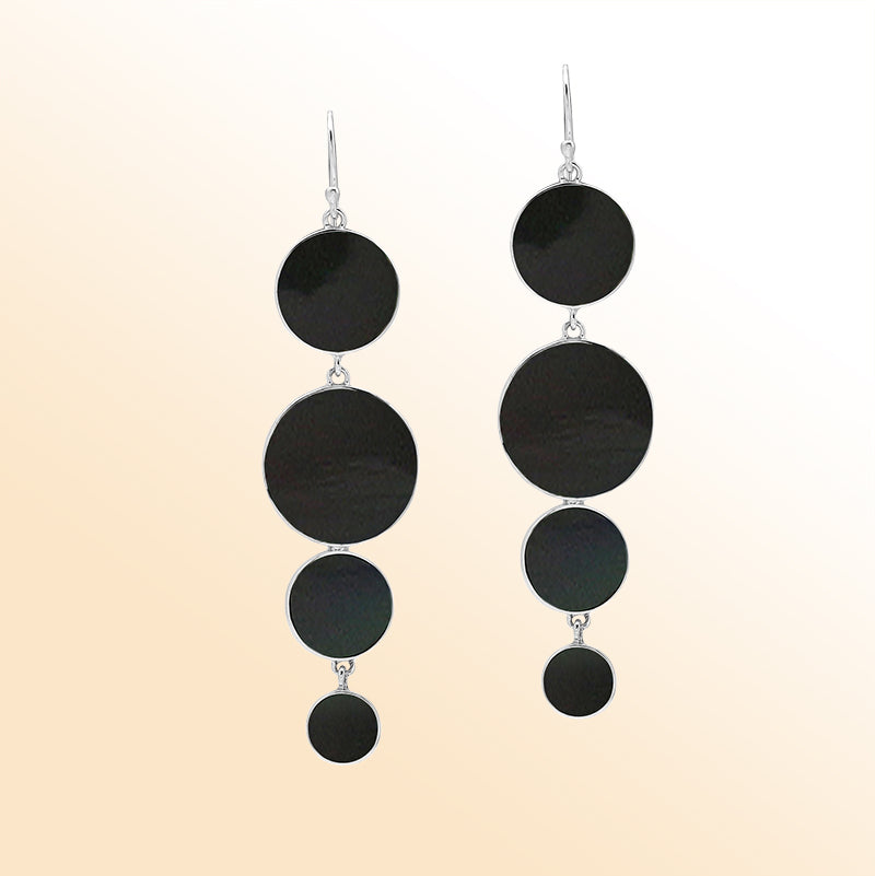 Sterling Silver Black Shell Cascade Circle Earrings For Boutique Jewelry Collections