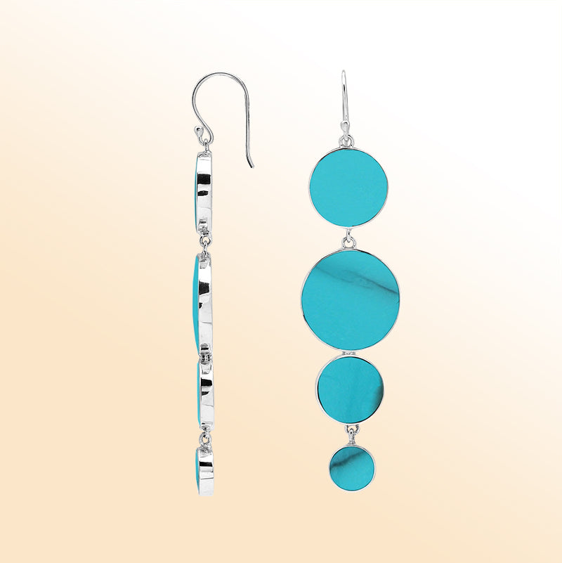 Sterling Silver Turquoise Shell Ocean Breeze Cascading Dangle Earrings For Women