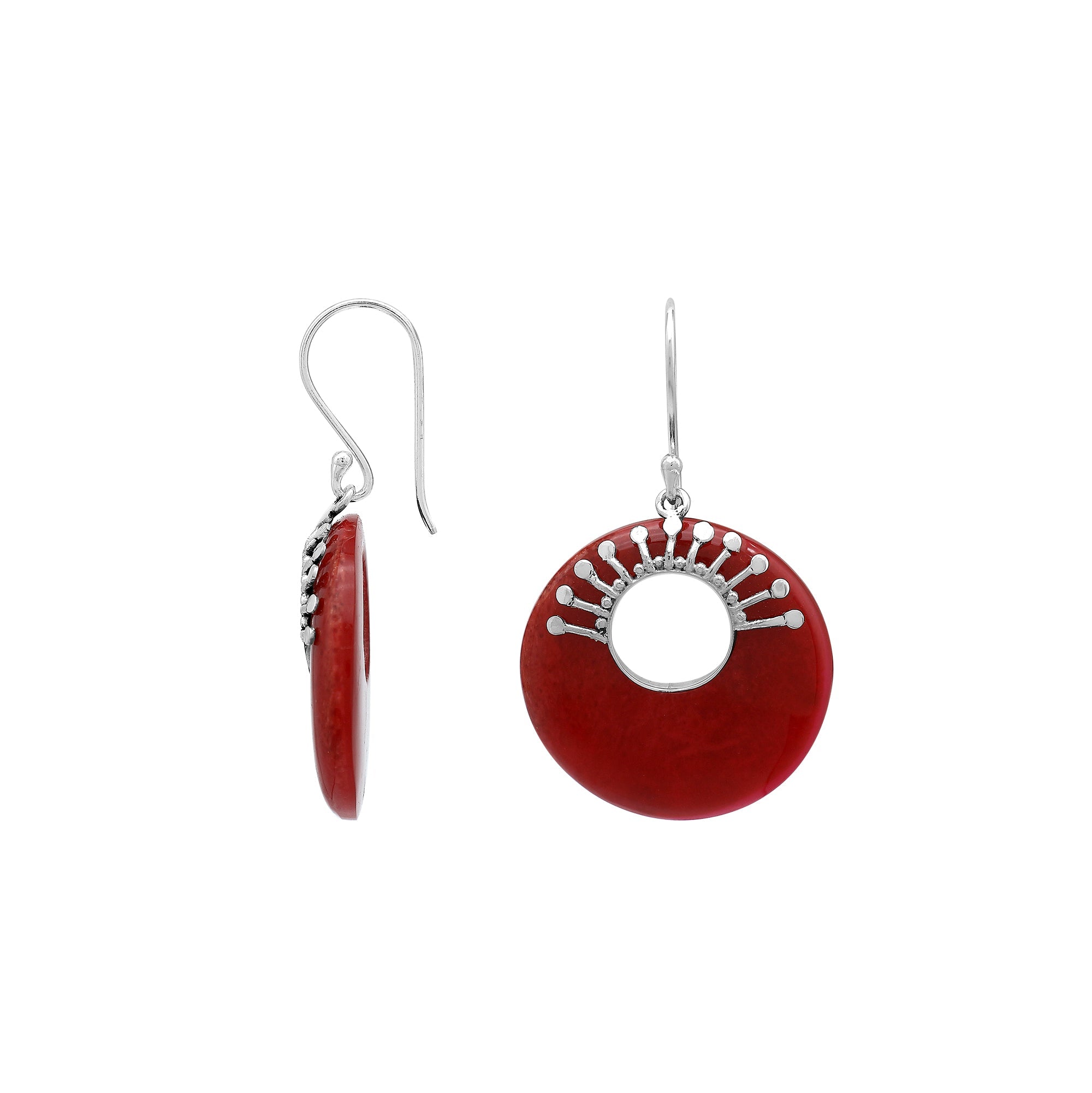 AE-1228-CR Sterling Silver Earring With Coral