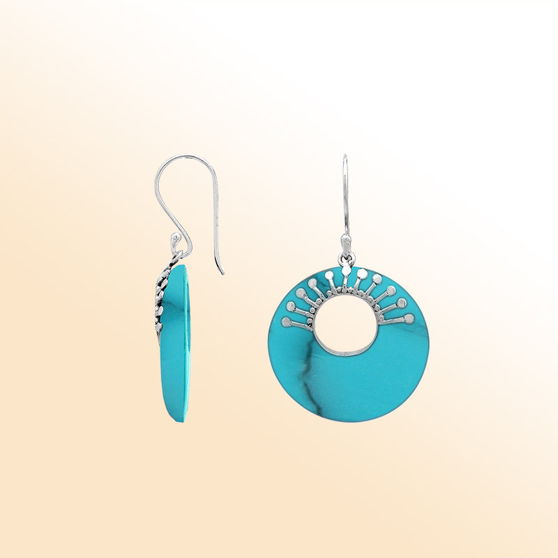 Sterling Silver Turquoise Shell Ocean Whisper Round Hoop Earrings For Women