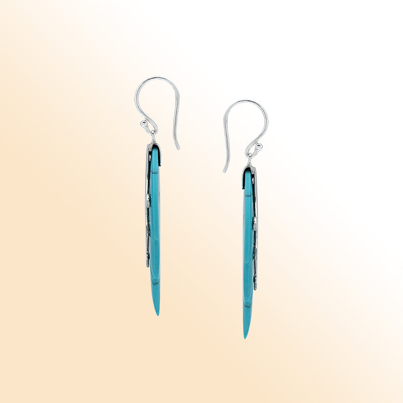 Sterling silver turquoise shell leaf earrings with luminous finish inspired by nature