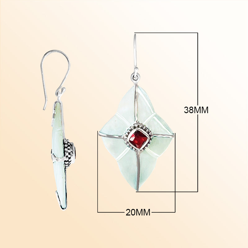 Artistic Mother Of Pearl Sterling Silver Floral Drop Earwire Earrings