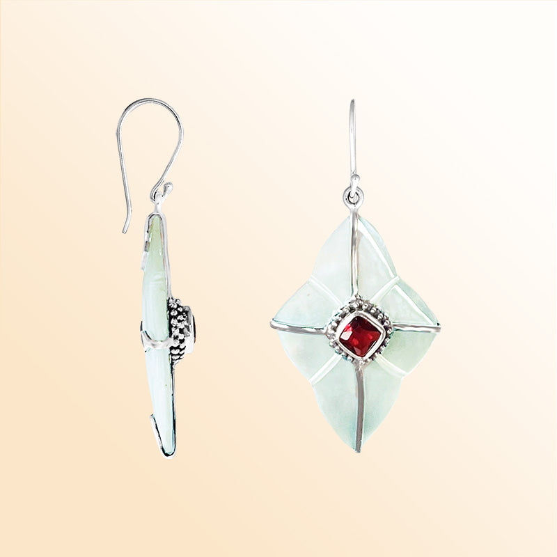 Artistic Mother Of Pearl Sterling Silver Floral Drop Earwire Earrings