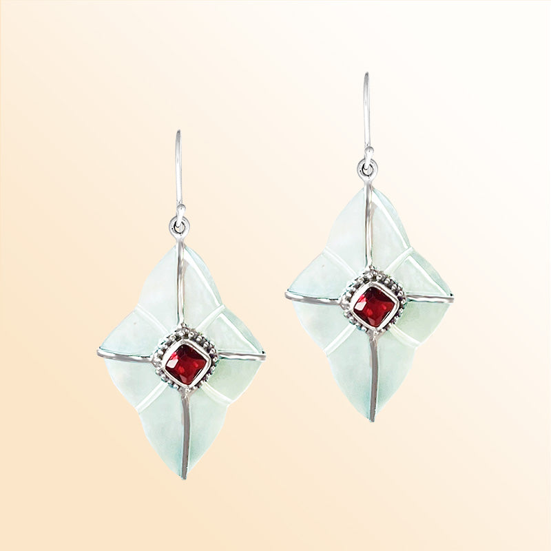 Artistic Mother Of Pearl Sterling Silver Floral Drop Earwire Earrings