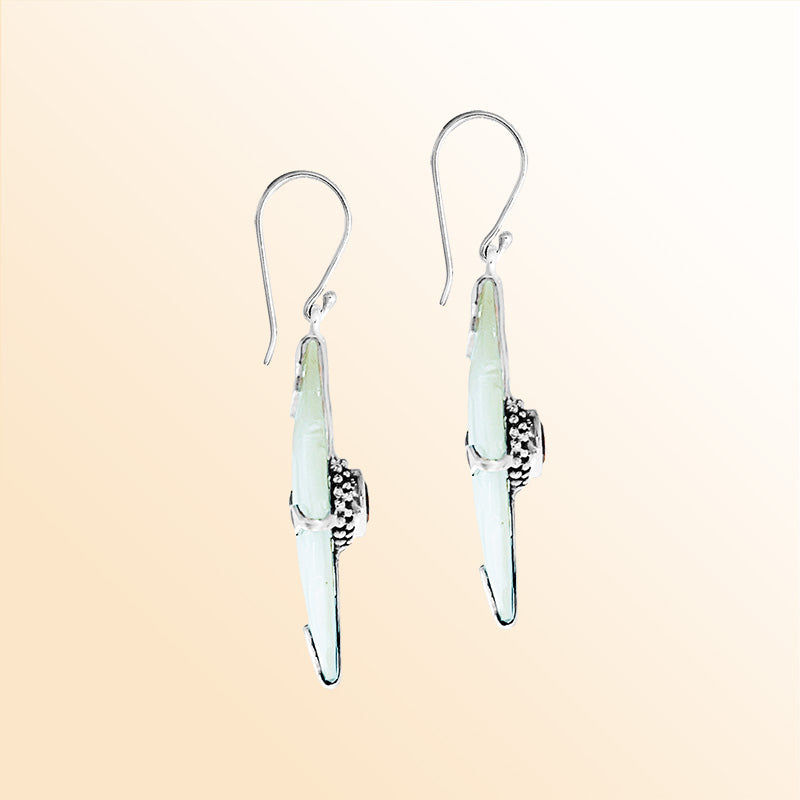 Artistic Mother Of Pearl Sterling Silver Floral Drop Earwire Earrings