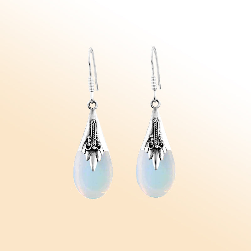 Sterling Silver Opalite Moonlight Glow Teardrop Earrings For Women