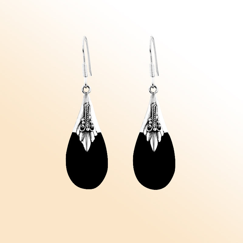 Sterling Silver Black Shell Midnight Bloom Teardrop Earrings For Women