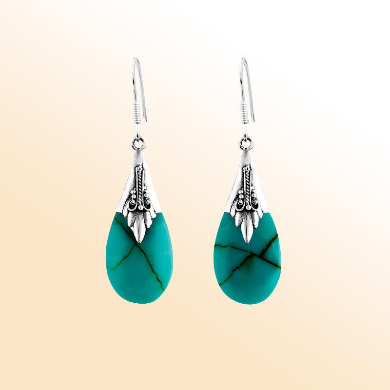 Sterling Silver Turquoise Shell Ocean Dream Teardrop Earrings For Women