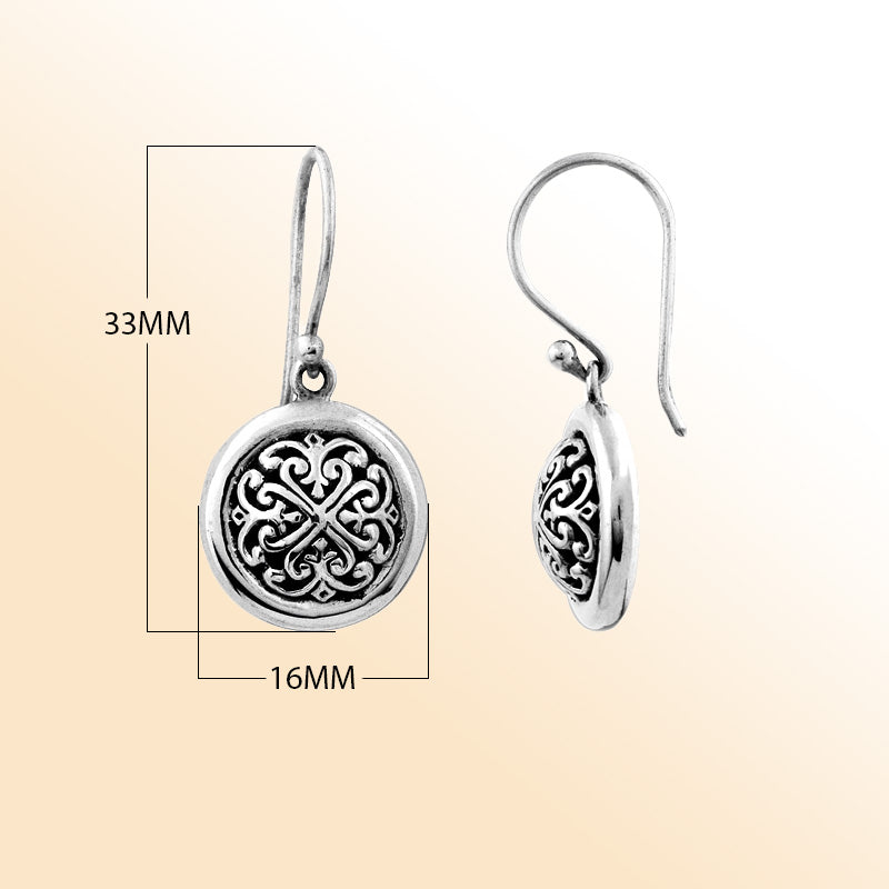 Sterling Silver Round Filigree Earrings With Vintage Scroll Design
