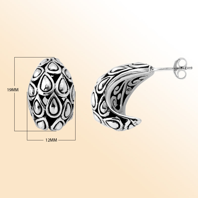 Artistic Sterling Silver Hoop Earrings With Teardrop Pattern