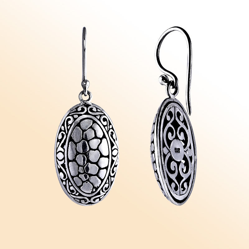 Sterling Silver Oval Filigree Engraved Earrings For Elegant Women
