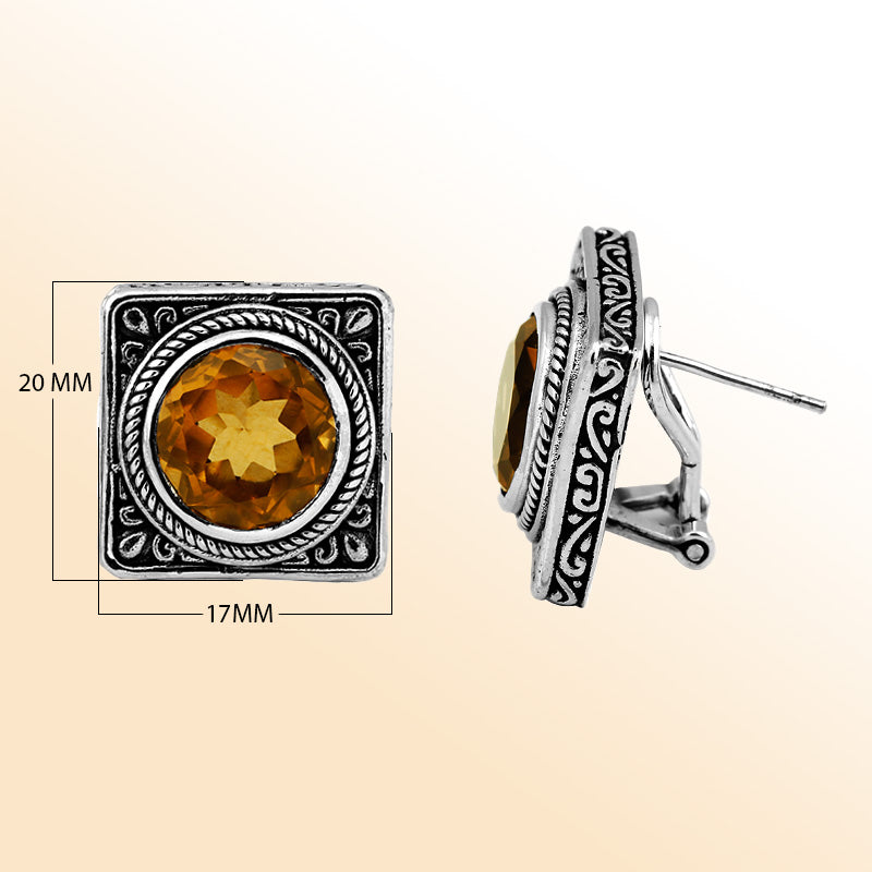 Artistic Citrine Quartz Sterling Silver Square Stud Earrings