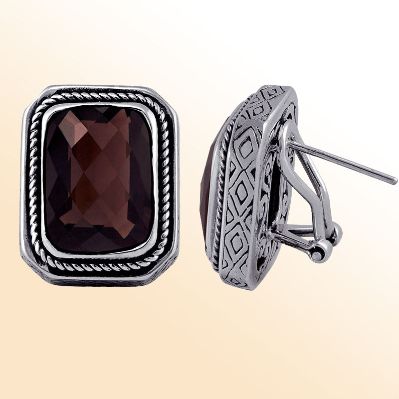 Artistic Smoky Quartz Sterling Silver Rectangular Stud Earrings