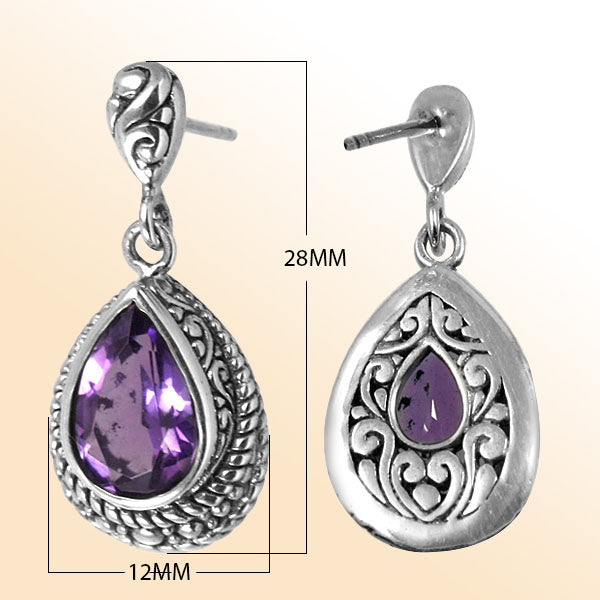Elegant Sterling Silver Amethyst Quartz Teardrop Earrings