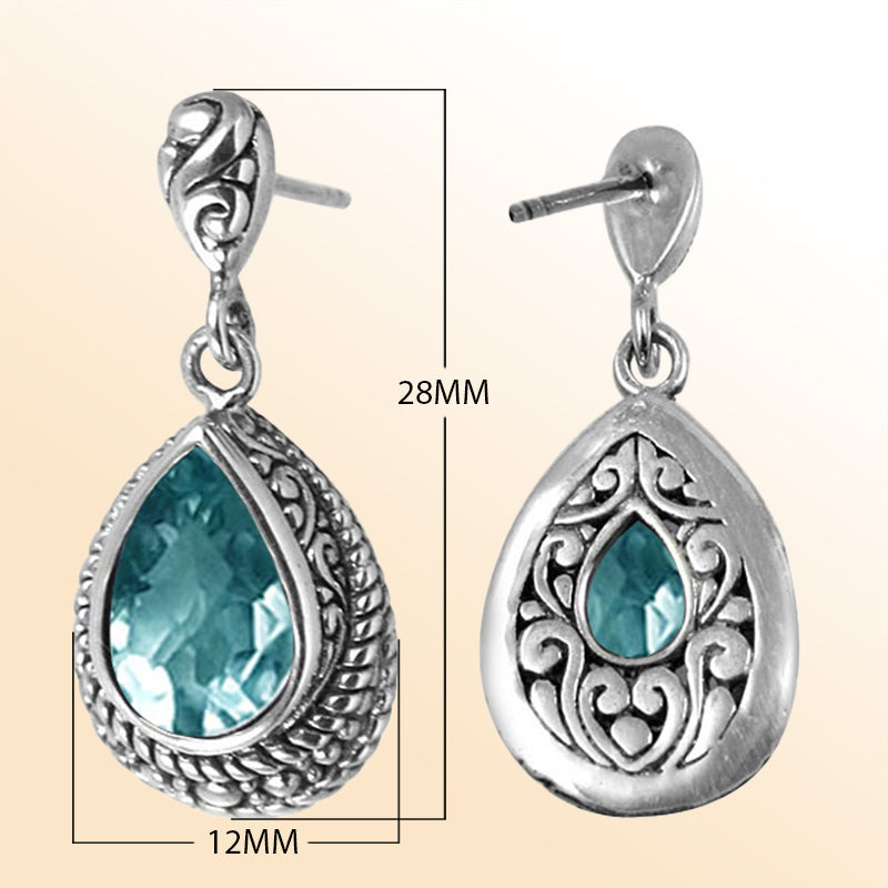 Elegant Sterling Silver Blue Topaz Quartz Teardrop Earrings