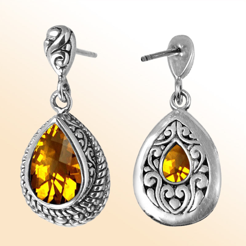 Sterling Silver Citrine Quartz Teardrop Earrings